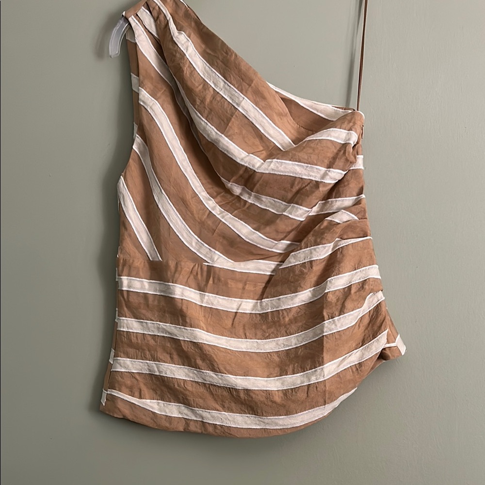 NWOT Zara Tan Beige and White Striped Top Size XS